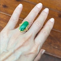14K Solid Real Yellow Gold Green Jade CZ Ring Size 5.25 - £523.48 GBP