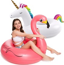 Inflatable Unicorn Flamingo Pool Floats - 2 Pack Pool Floaties Inflatables Rafts - £13.86 GBP