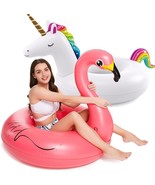 Inflatable Unicorn Flamingo Pool Floats - 2 Pack Pool Floaties Inflatabl... - £13.79 GBP