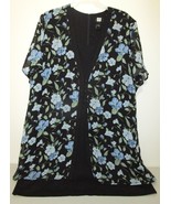 Size 28W Dress Black & Blue Floral by Studio 1940 Sheer Floral Overlay Zip Back - $11.39