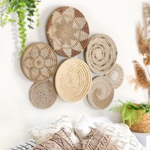Boho Wall Basket Decor - Set Of 7 Handcrafted Woven Hanging Art - £95.41 GBP