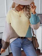 Color Block Round Neck Dropped Shoulder Sweater - £25.25 GBP