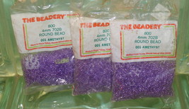 4mm ROUND BEADS THE BEADERY PLASTIC AMETHYST 3 PACKAGES 2.400 COUNT - $5.95