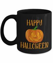 Happy Halloween Mug - Happy Jack o&#39; lantern on Black Ceramic Coffee Cup For Autu - £13.54 GBP+
