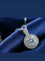 1Ct Round Moissanite Solitaire Pendant Solid 14K White Gold Plated Free ... - $57.38 CAD