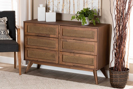 Flint Walnut Brown and Synthetic Rattan 6-Drawer Dresser - $10,504.27 MXN