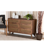 Flint Walnut Brown and Synthetic Rattan 6-Drawer Dresser - $10,513.39 MXN