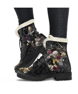 Faux Fur Combat Boots - Alice in Wonderland Gifts 101 Goth Series, Black... - £64.10 GBP