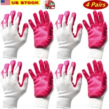 4 Pairs Non-Slip Red Latex Rubber Palm Coated Work Safety Gloves Garden Gloves - £8.75 GBP
