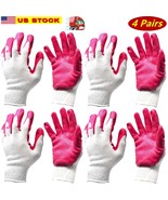 4 Pairs Non-Slip Red Latex Rubber Palm Coated Work Safety Gloves Garden ... - £8.55 GBP
