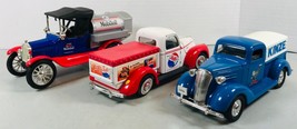 Set of 3 - Mobiloil  1918 Model T, Pepsi 1940 Ford PU, KINZE 1937 Chevy PU - $22.72