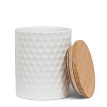 White Canister 3 Piece Set Hexagon Textured Stoneware Bamboo Lid 4" - 7 " high image 5