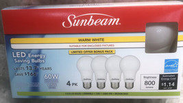 Sumbeam Warm White LED Energy Saving Bulbs.Pack Of 4-60W/120V/Medium Bas... - £6.12 GBP