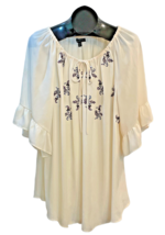 Lane Bryant Peasant Blouse Women 22/24 Cream Embroidered Floral Design - £15.78 GBP