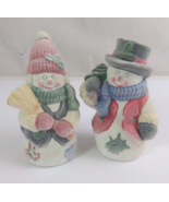Vintage Flocked Ceramic Cute Christmas Snowmen With Broom &amp; Tree 4.5&quot; Fi... - $369.25 MXN