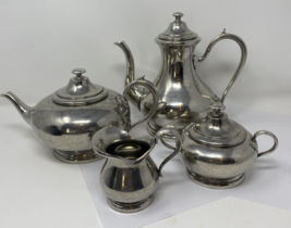 Vintage Valpeltro Artale Italian Pewter Tea &amp; Coffee Set w/ Creamer &amp; Sugar - £227.80 GBP