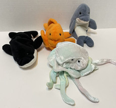 VTG TY Beanie Babies Lot 4 Echo Dolphin Splash Whale Goldie Fish Goochy Jellyfis - £11.62 GBP