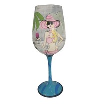 Wine Glass Novelty Hand Painted Born Free Bikini Blonde Sunglasses Party - £7.72 GBP