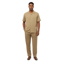 Mens INSERCH 2pc Walking Leisure Suit Shirt Pants Set Short Sleeves 9356 Khaki image 3