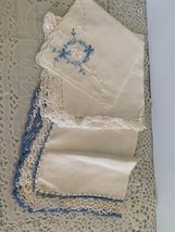 Vintage Embroidered Blue Hand Crocheted Hankies Set of 3 #1c - £7.01 GBP