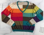 Etro Sweater Womens 42 Color Block Long Sleeve V Neck Cashmere Silk Colo... - $158.39
