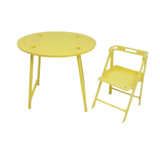 VINTAGE BARBIE YELLOW PLASTIC FOLDING PATIO / KITCHEN TABLE &amp; CHAIR MEXI... - $14.25