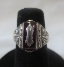 Antique 925 Sterling Silver School Class Ring 1962 HJ   RED STONE Size 5 - £59.94 GBP
