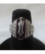Antique 925 Sterling Silver School Class Ring 1962 HJ   RED STONE Size 5 - £58.84 GBP