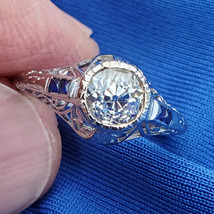 Earth mined Diamond Sapphire Deco Engagement Ring 1920s Solid Platinum Solitaire - $8,560.65 CAD