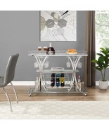 Modern Chrome Bar Cart: Glass &amp; Metal Wine Rack - $323.57 CAD