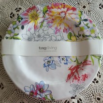 Four (4) Tag Living ~ 11&quot; Dia ~ White w/Floral Design ~ Melamine Dinner Plates - £29.43 GBP