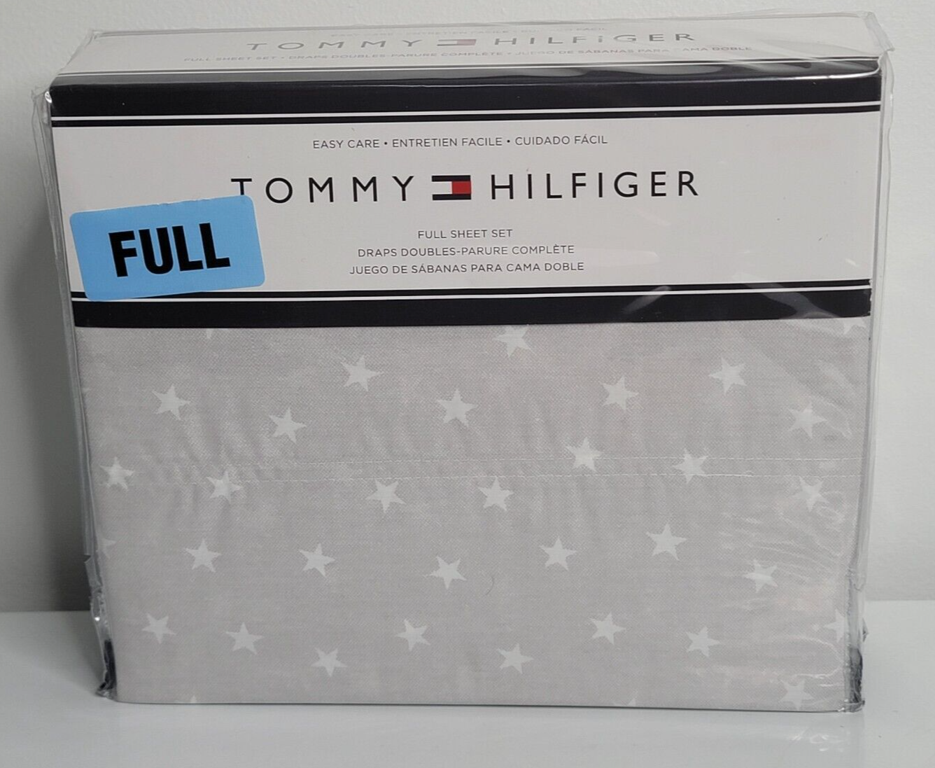 TOMMY HILFIGER Designer FULL Sheet Set Gray White Stars NEW Cotton Blend - £47.18 GBP