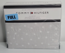 TOMMY HILFIGER Designer FULL Sheet Set Gray White Stars NEW Cotton Blend - £47.20 GBP