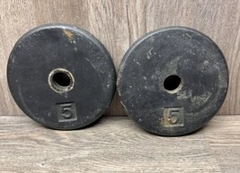 Pair 5 Pound Standard Weight Plates Black Cast Iron 6&quot; x 1/2&quot;-Free Shipping - £18.90 GBP