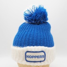 Vtg Koppers Bas Ski Chapeau Bonnet Bleu Blanc Pompon - £28.75 GBP