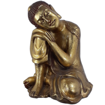 Buddha Statue Gold Color 11.5x8.25&quot; VR067A19 Feng Shui Resting Head On Knee - $42.97