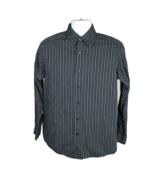 Axcess Men&#39;s Button Up Collar Shirt ~ Sz M  ~ Blue &amp; Black Striped ~ Lon... - £10.58 GBP