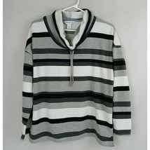 Liz Claiborne Women&#39;s Black, Gray, &amp; White Striped Turtleneck Hoodie Siz... - $312.25 MXN