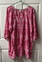 Just My Size Long Sleeved BohoTop Womens Plus Size 3X Hot Pink White Tie Floral - £13.30 GBP