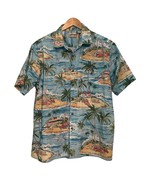 Mens Hawaiian XL Camp Shirt Button Up Palm Trees Woody Huts Sailboats Co... - $275.87 MXN