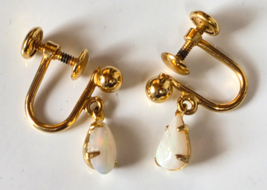 Vintage Signed Van Dell 12 kt gold filled Opal Screw-back Earrings 3/8" ... - $64.35