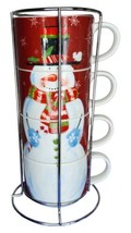 Pier 1 Imports Stackable Snowman Christmas Mug Set with Rack - $19.80