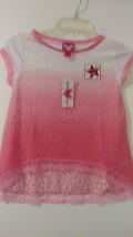 Derek Heart Girl Pink/White colors Hi/Low Short Sleeve Cotton blend Shirt M  101 - £5.11 GBP