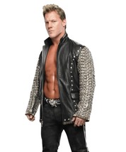 Men&#39;s Chris Jericho Light Up Black Motorcycle Real Leather Jacket - £157.28 GBP