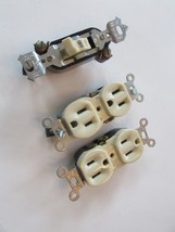 Vtg Leviton Electric Double Receptacles Ivory &amp; Rocker Light Switch Bakelite - £14.75 GBP