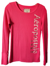 Aeropostale Womens Juniors Shirt Size Med Bright Pink Waffle Knit Long Sleeved - $14.85