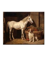 Art Print Horse and Dog in the Stable Oil painting Giclee on Canvas - $11.67 CAD+