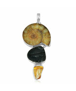 Sterling Silver Ammonite, Amber and Trilobite Jewelry Pendant - £44.12 GBP