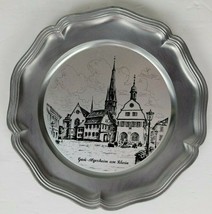 Vintage German Pewter Souvenir Plate Gau Algesheim Germany 9&quot; - $9.90