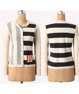 Anthropologie Charlie Robin Scattered Rows Striped Holiday Wool Cardigan... - £44.78 GBP